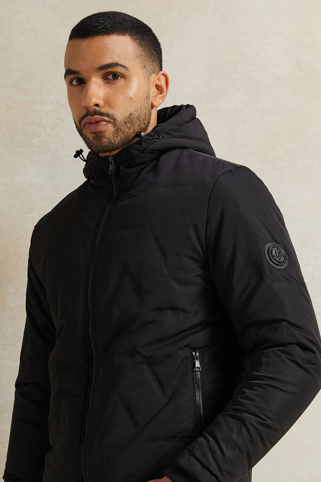 Men Black Tech Parka Jacket