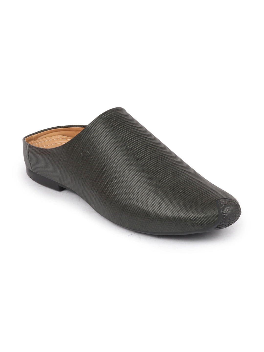 Men Olive Back Open Classic Design Textured Slip-On Ethnic Juttis and Mojaris