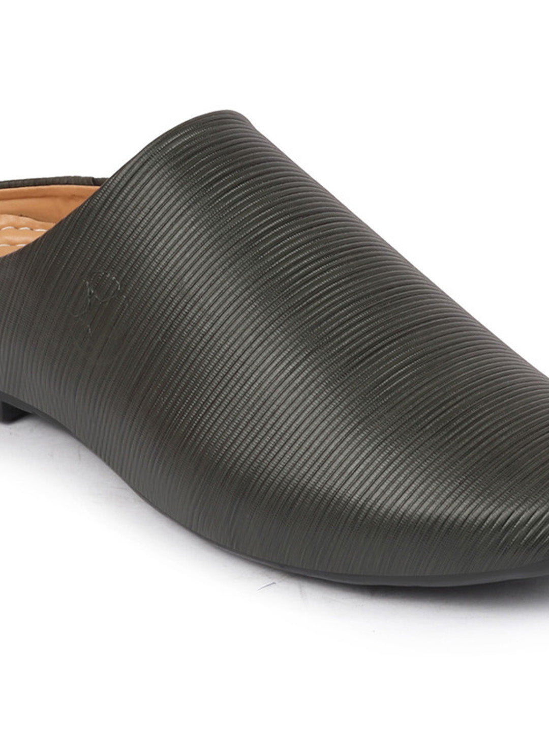 Men Olive Back Open Classic Design Textured Slip-On Ethnic Juttis and Mojaris