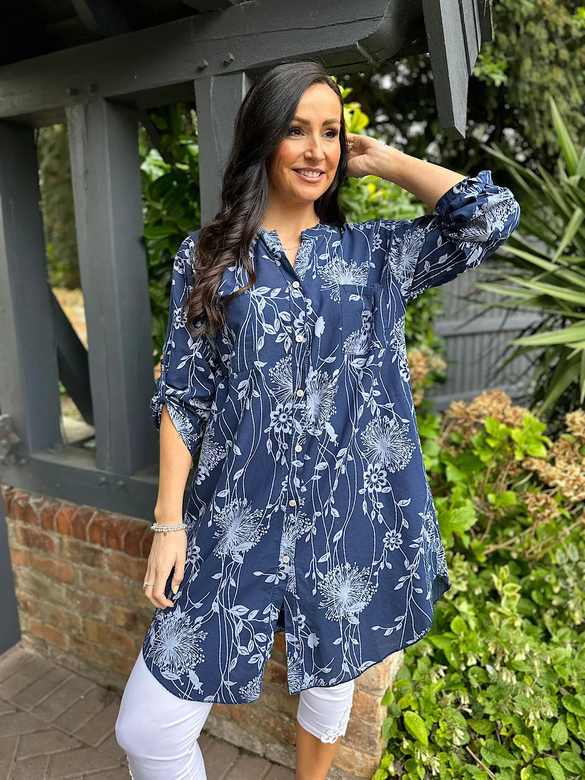 Navy Dandelion Print Shirt Tunic Delilah