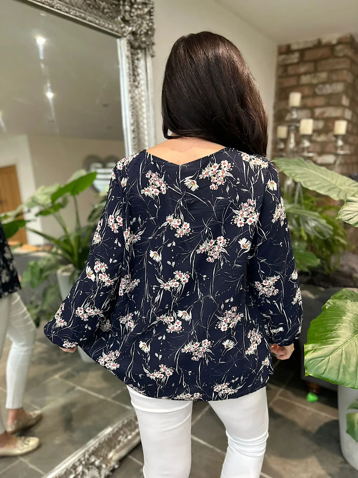 Navy Ditsy Floral Pleated Blouse Evie