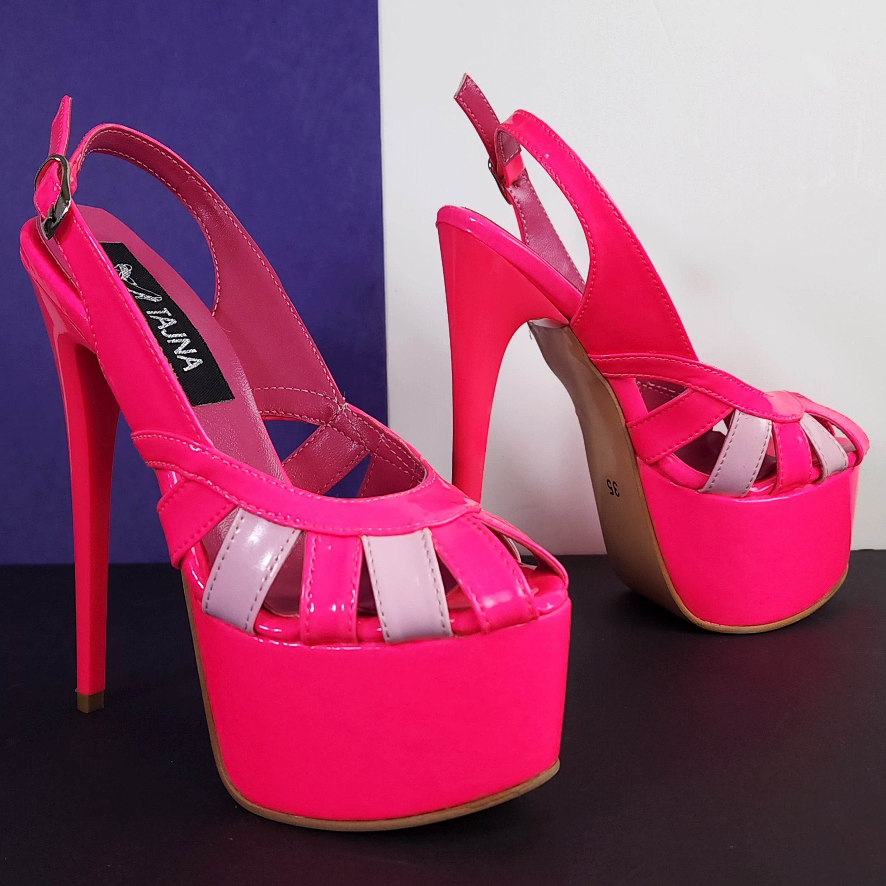 Neon Pink Gloss Toe Detailed High Heeled