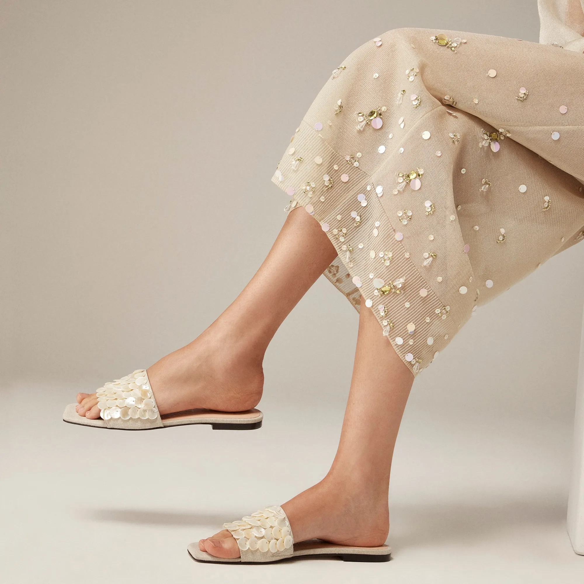 New Capri slide sandals with mother-of-pearl paillettes