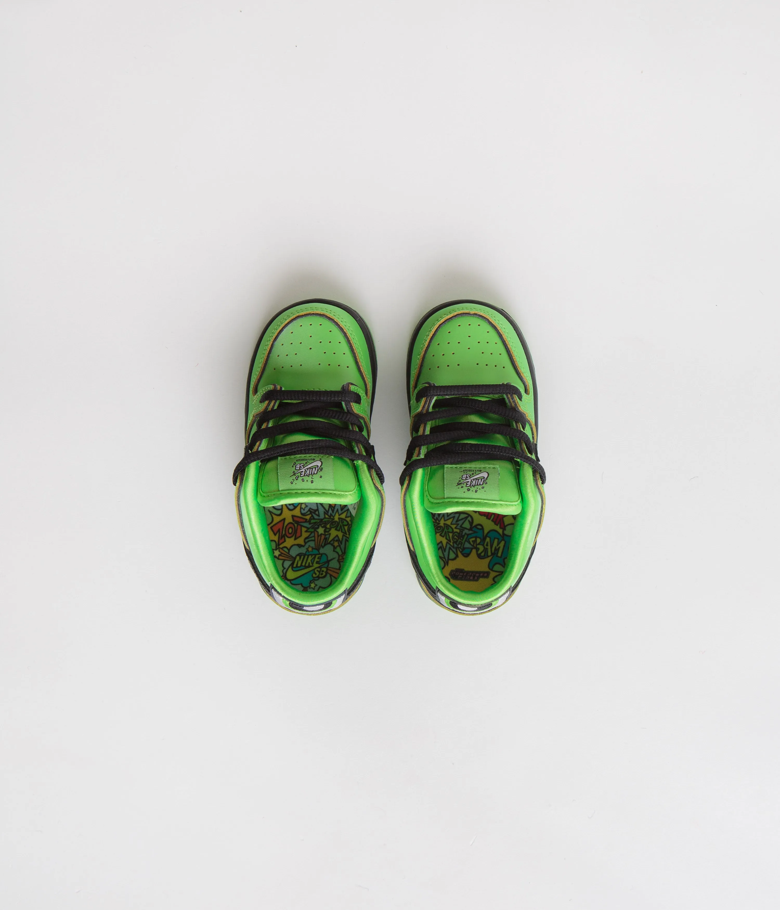 Nike SB x Powerpuff Girls Dunk Low Pro 'Buttercup' (Toddler) Shoes - Mean Green / Black - Mean Green - Lotus Pink