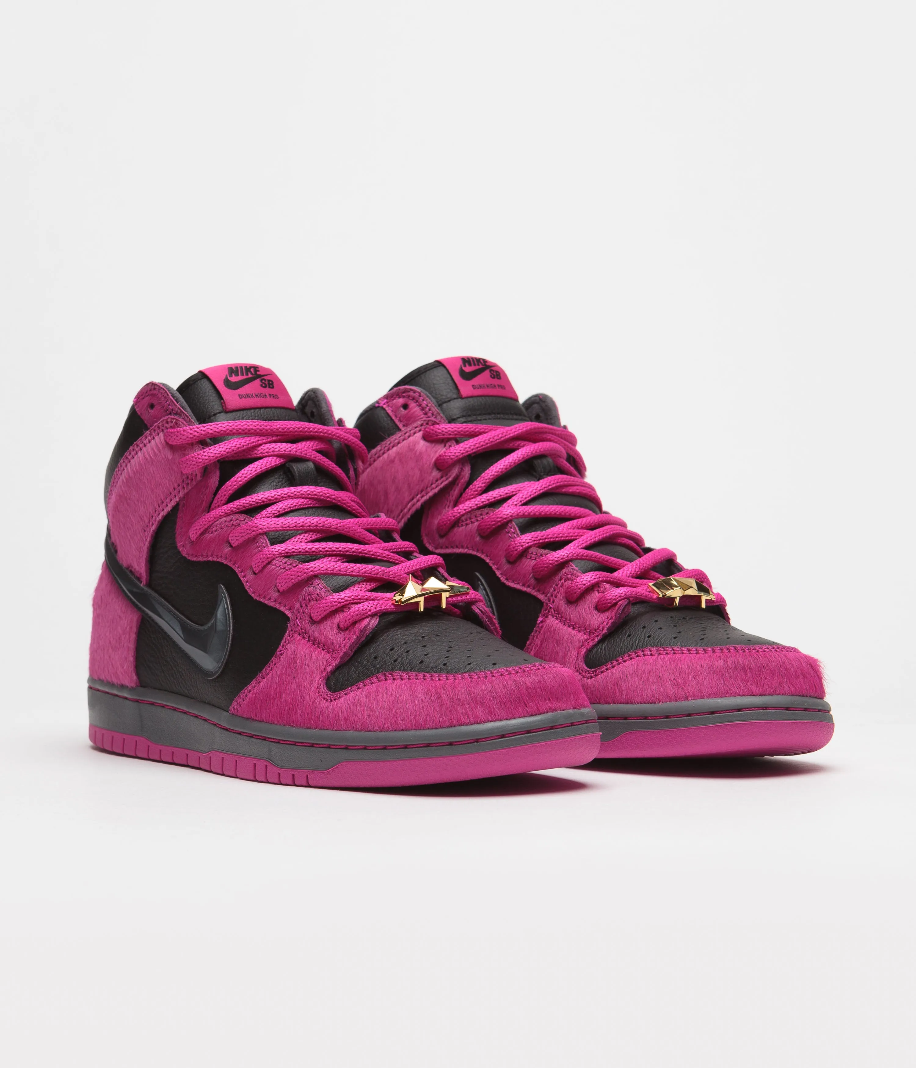 Nike SB x Run The Jewels Dunk High Shoes - Active Pink / Black - Metallic Gold