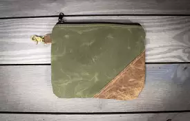 Olive Canvas and Chocolate Bison Valuables Pouch