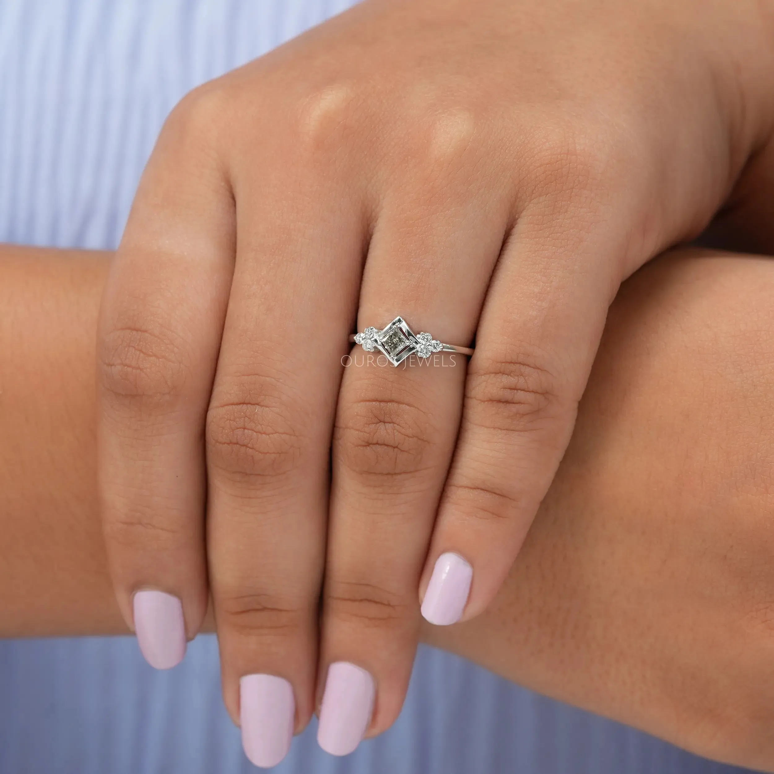 Olive Princess And  Round Cut Lab Diamond  Dainty  Ring