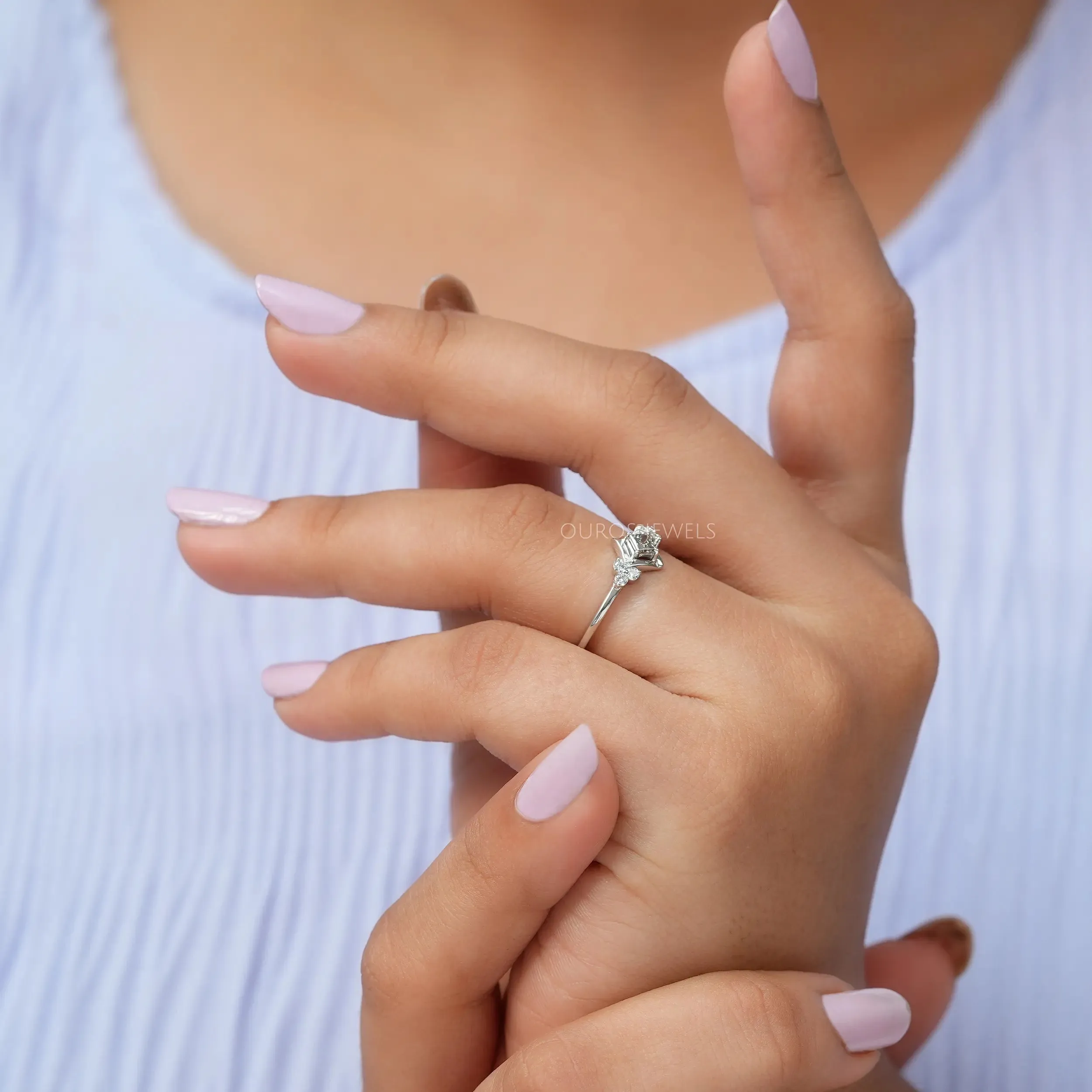 Olive Princess And  Round Cut Lab Diamond  Dainty  Ring