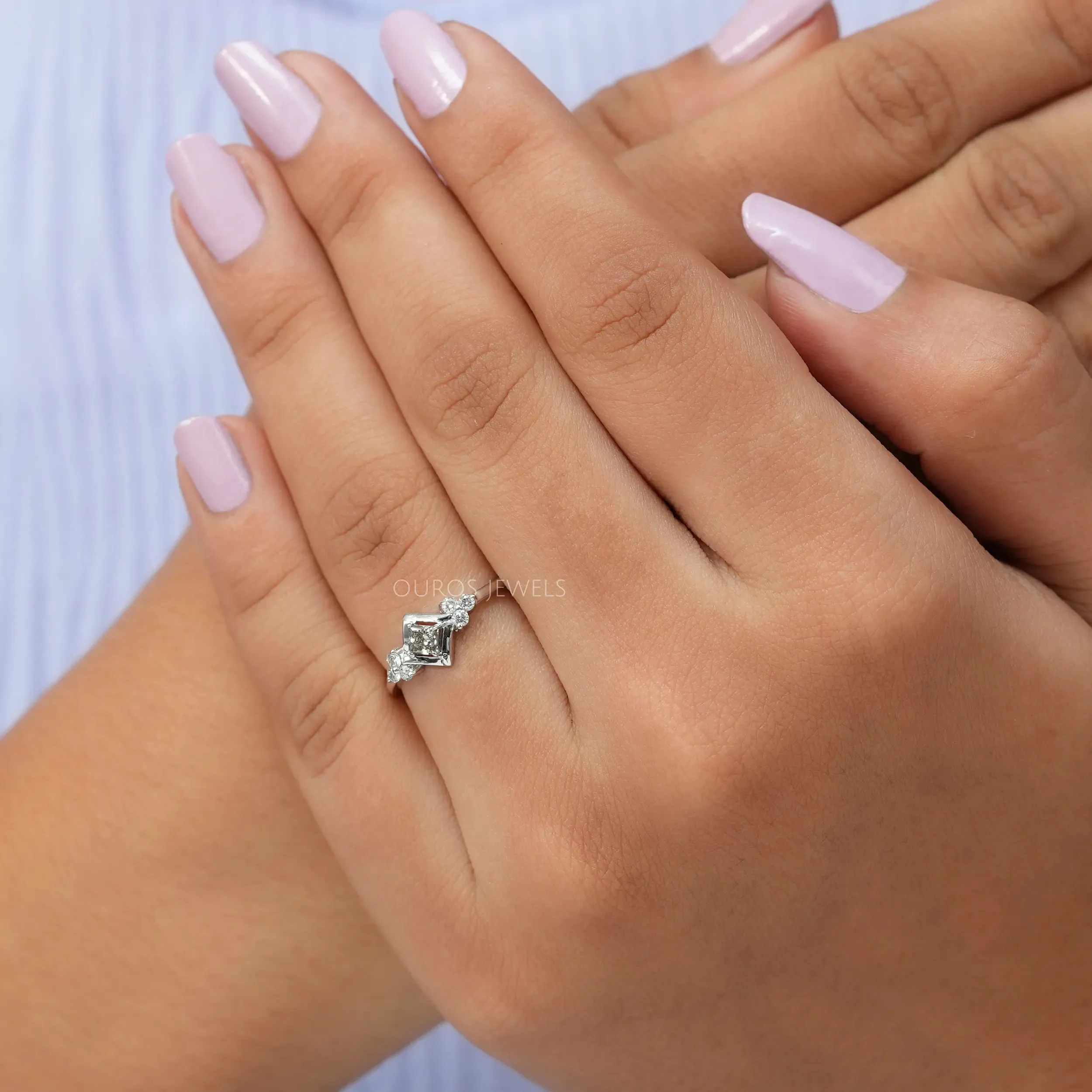 Olive Princess And  Round Cut Lab Diamond  Dainty  Ring