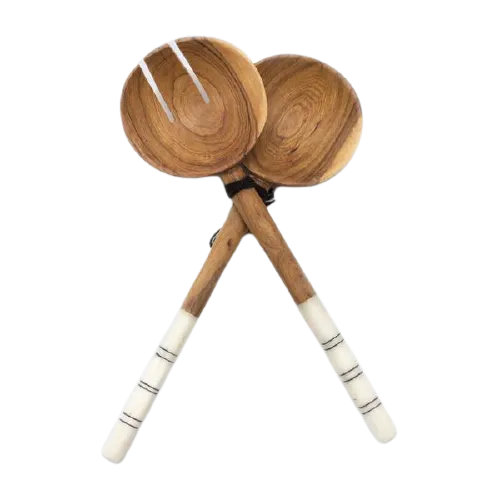 OLIVE WOOD AND BONE SALAD SERVERS