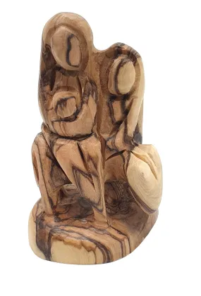 Olive Wood Nativity Statue - Flight to Egypt Scene, Jesus, Mary, and Joseph,Bethlehem Olive Wood Religious Art