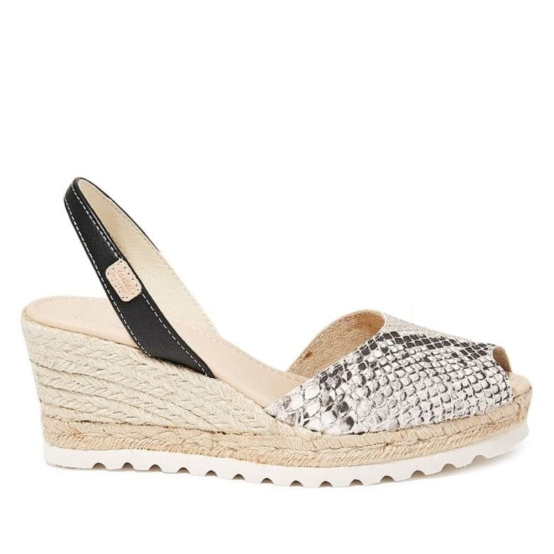 Open Toe Animal Print Leather Menorcan Espadrille For Women - Frida Micro 2006 Pitone