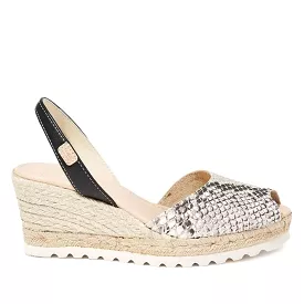 Open Toe Animal Print Leather Menorcan Espadrille For Women - Frida Micro 2006 Pitone