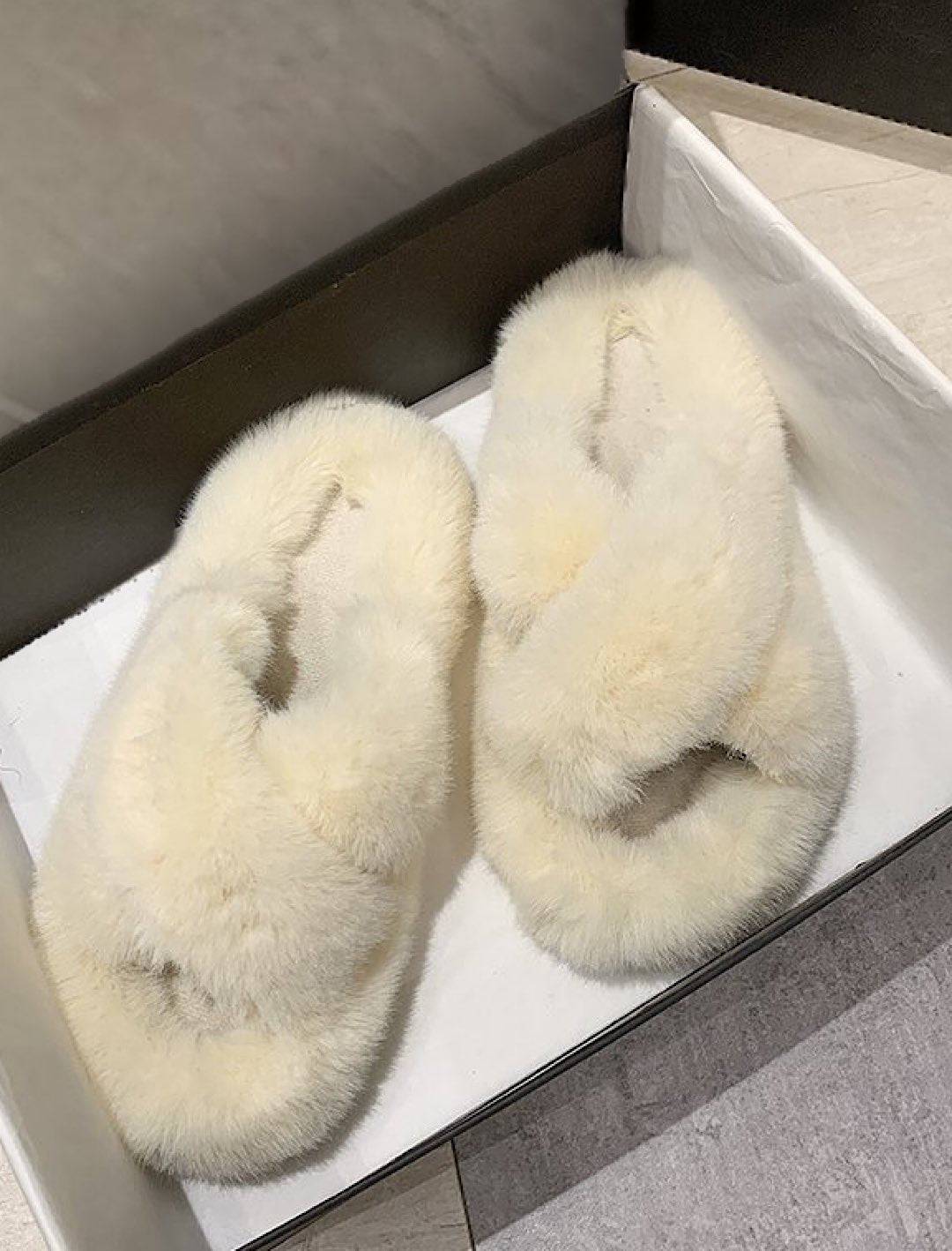 Open Toe Faux Fur Flat Mules