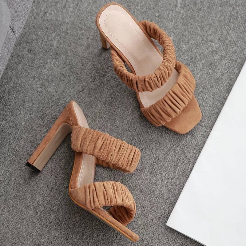 Open Toe Thick Block Heel Mules