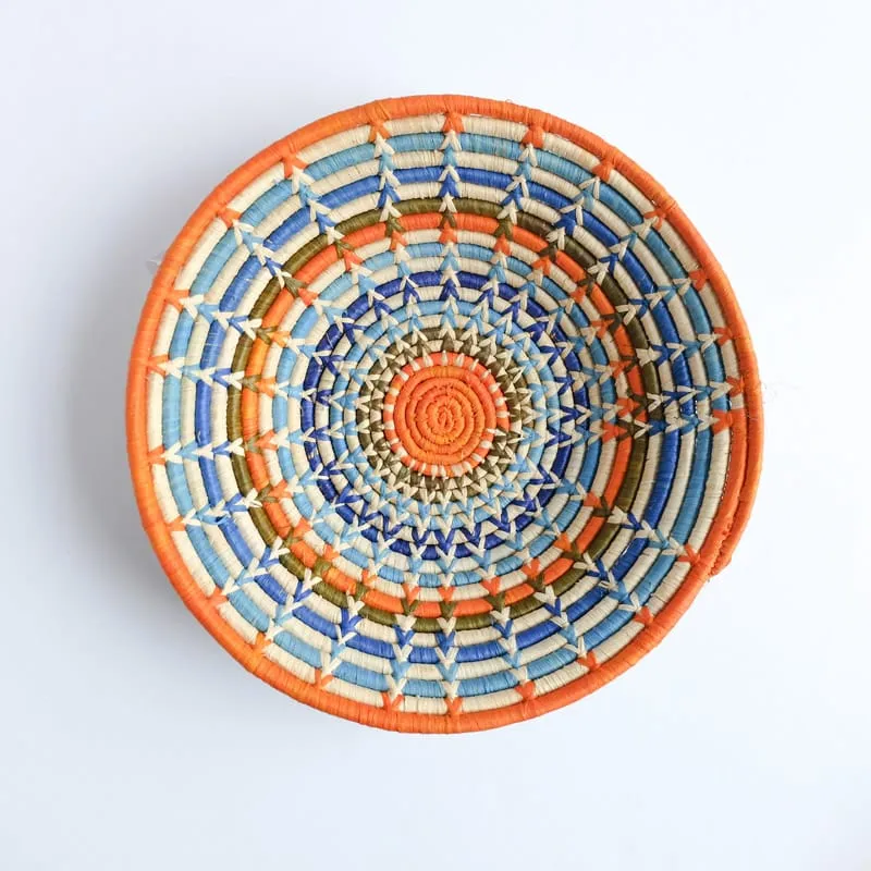 Orange, Aqua, Blue and Olive Basket from Rwanda