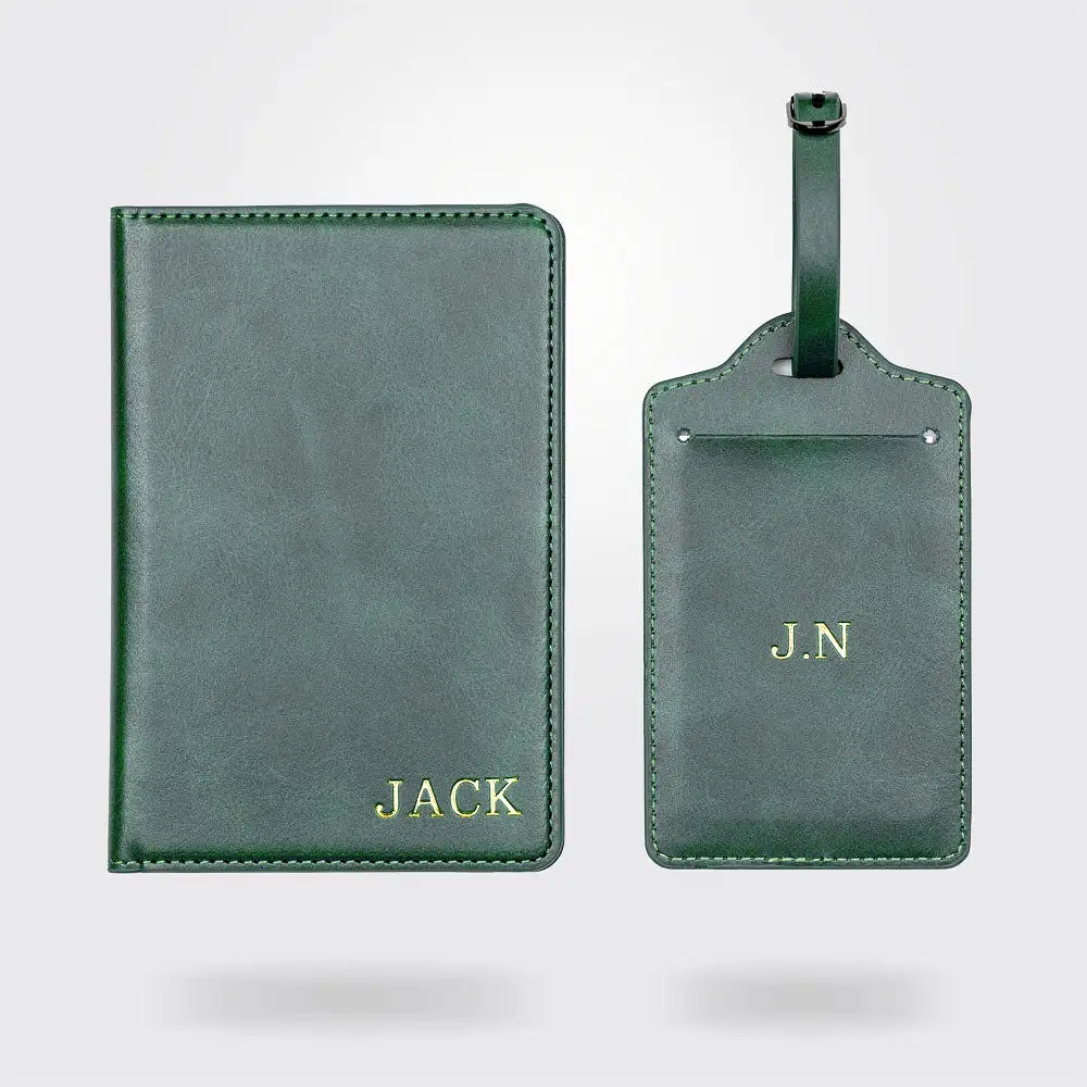 Personalised Premium Passport Holder and Luggage Tag (Olive Green)