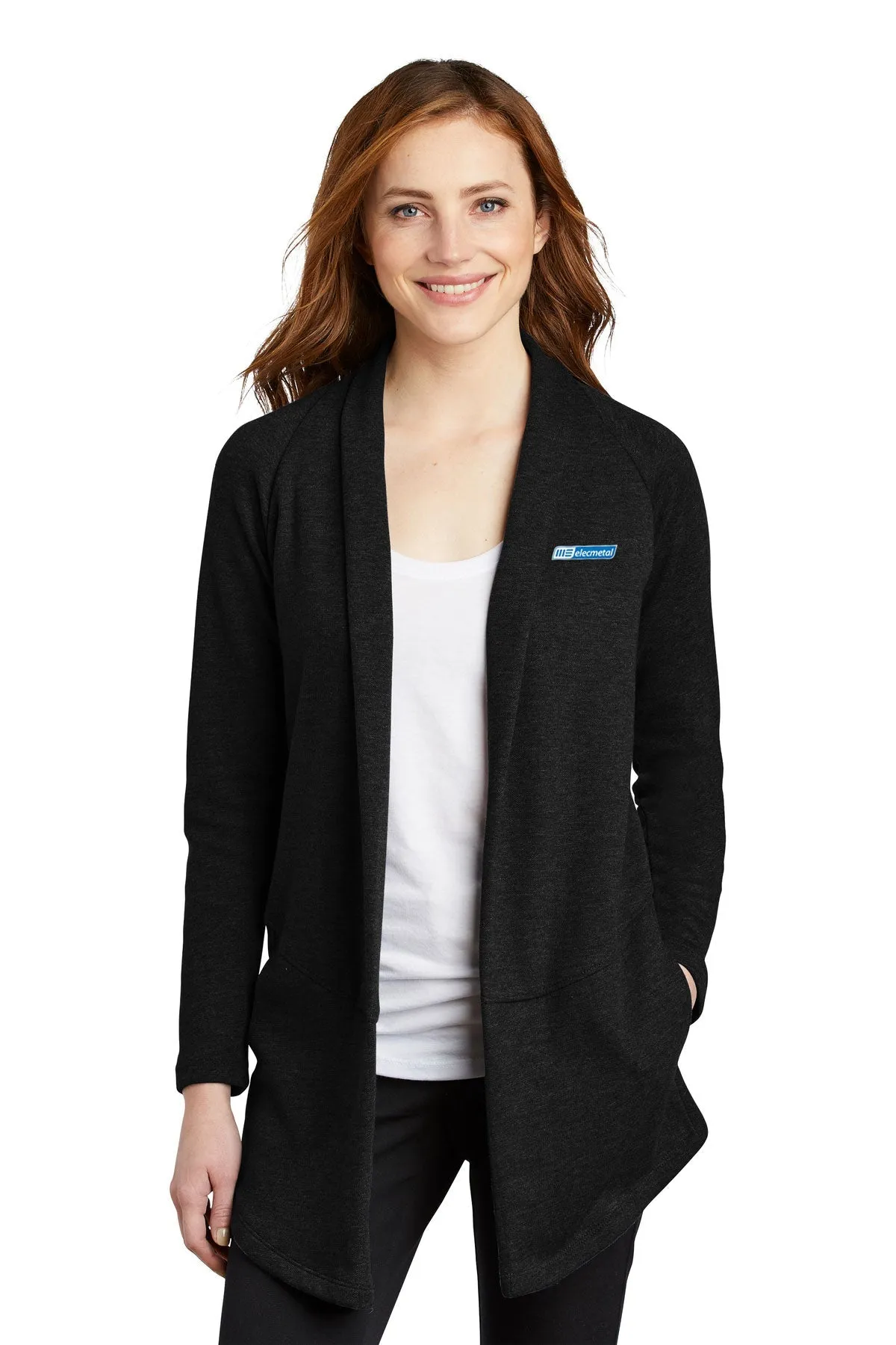 Port Authority Ladies Interlock Cardigan, Deep Black/ Charcoal Heather [ME Elecmetal]