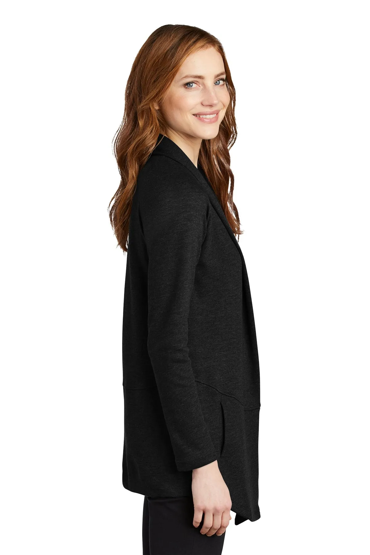 Port Authority Ladies Interlock Cardigan, Deep Black/ Charcoal Heather [ME Elecmetal]