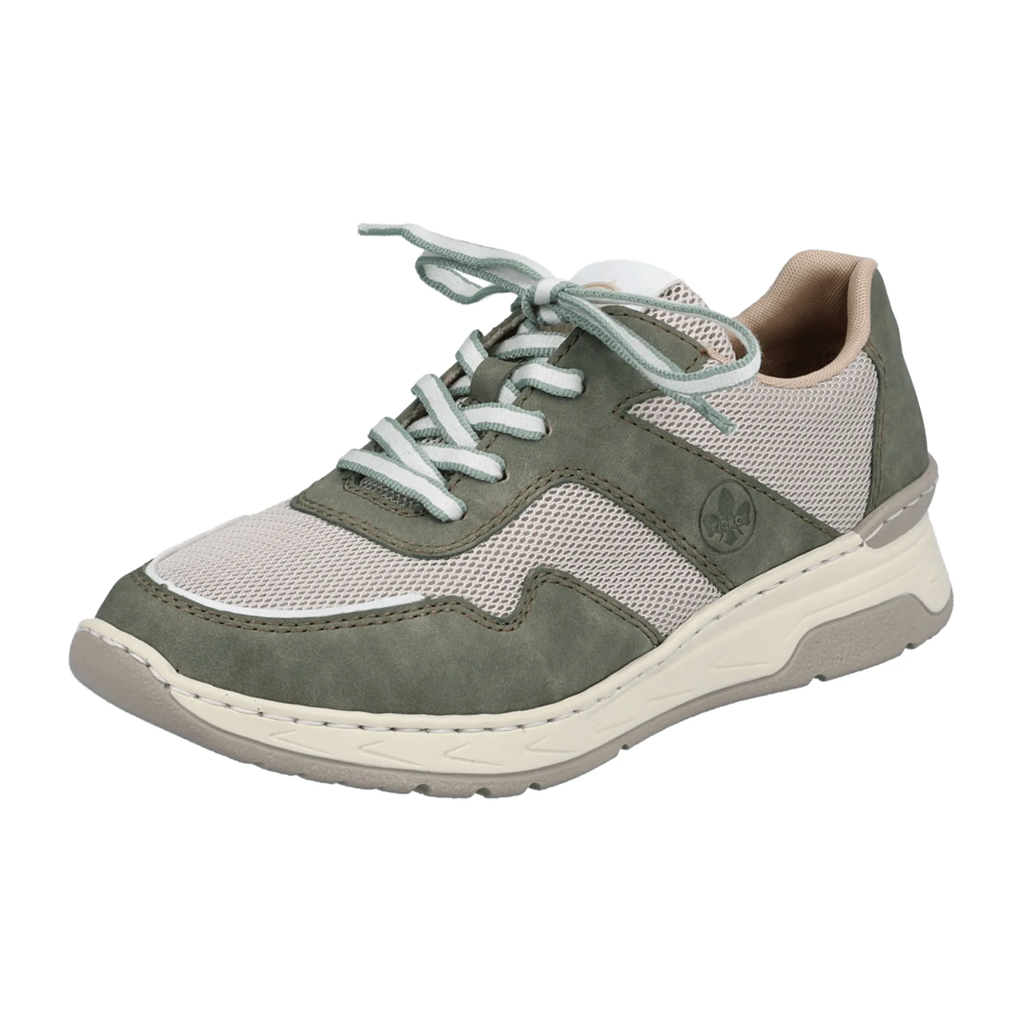 Rieker Women's Olive Beige Sneakers with Removable Insole and Shock Absorption