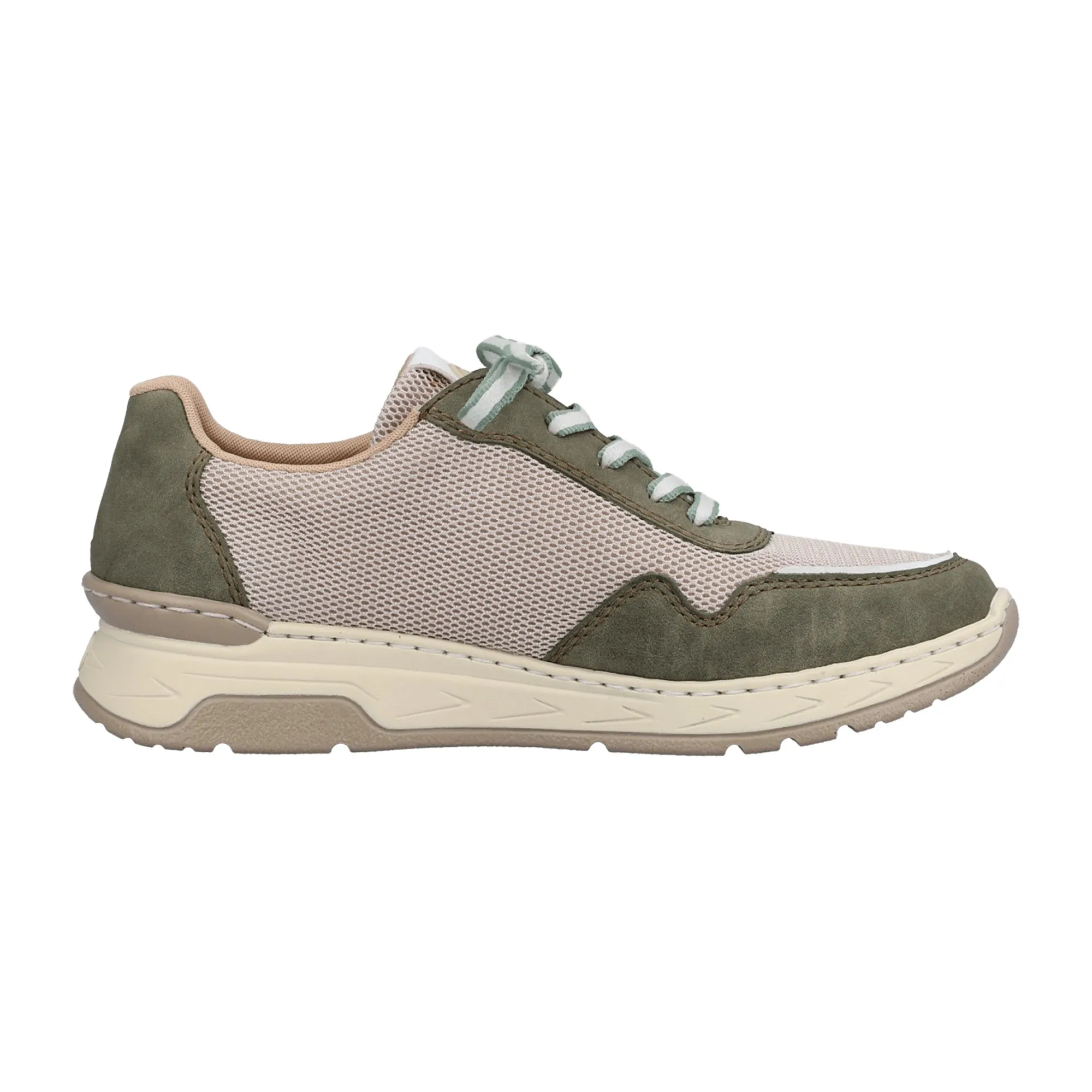 Rieker Women's Olive Beige Sneakers with Removable Insole and Shock Absorption