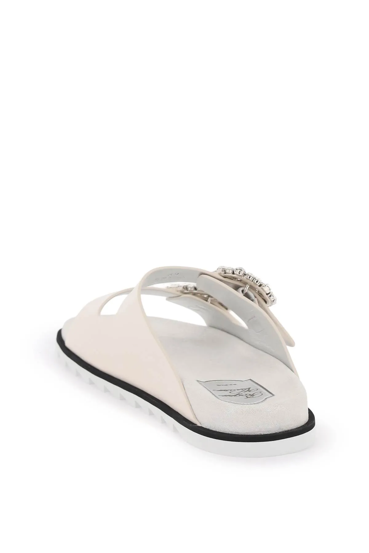 ROGER VIVIER Strass Buckle Slide Sandals in Smooth Leather - Women's