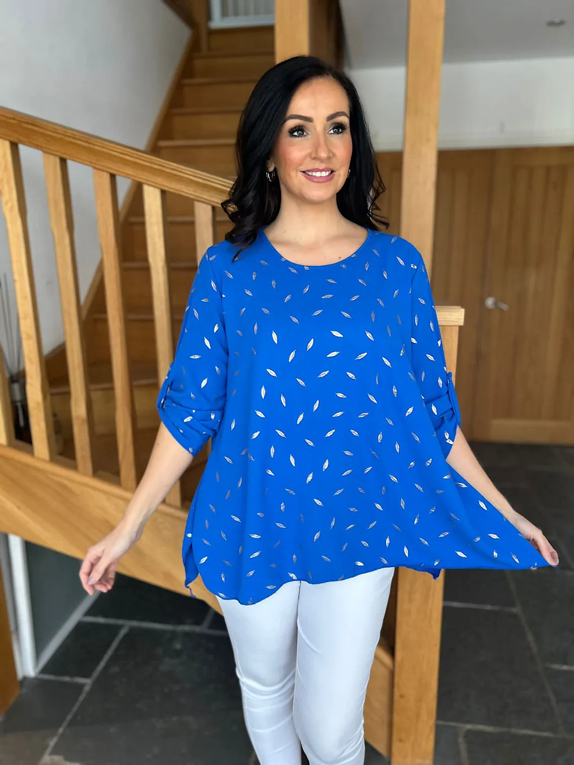 Royal Blue Gold Leaf Blouse Gina