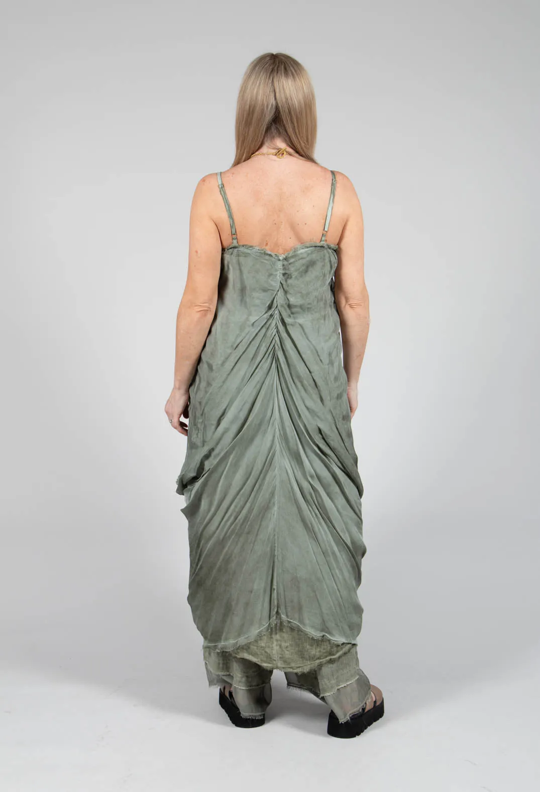 Ruched Dress in Lino and Viscosa Seta Olive