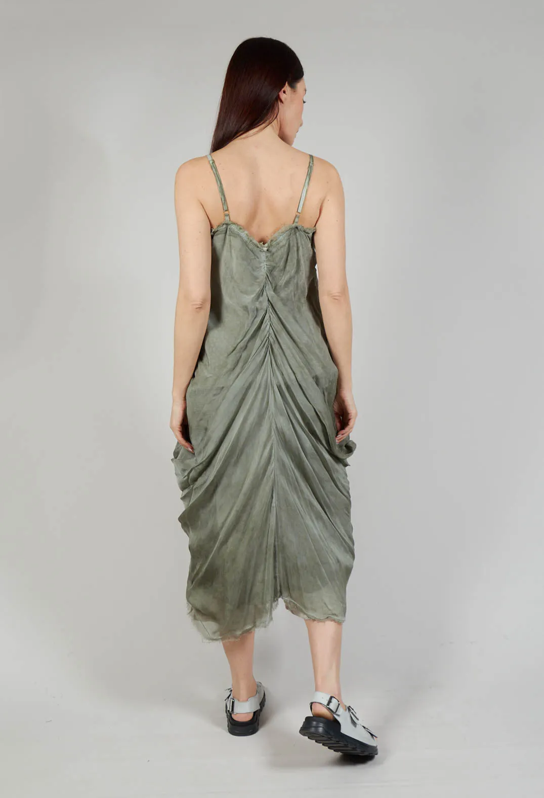 Ruched Dress in Lino and Viscosa Seta Olive