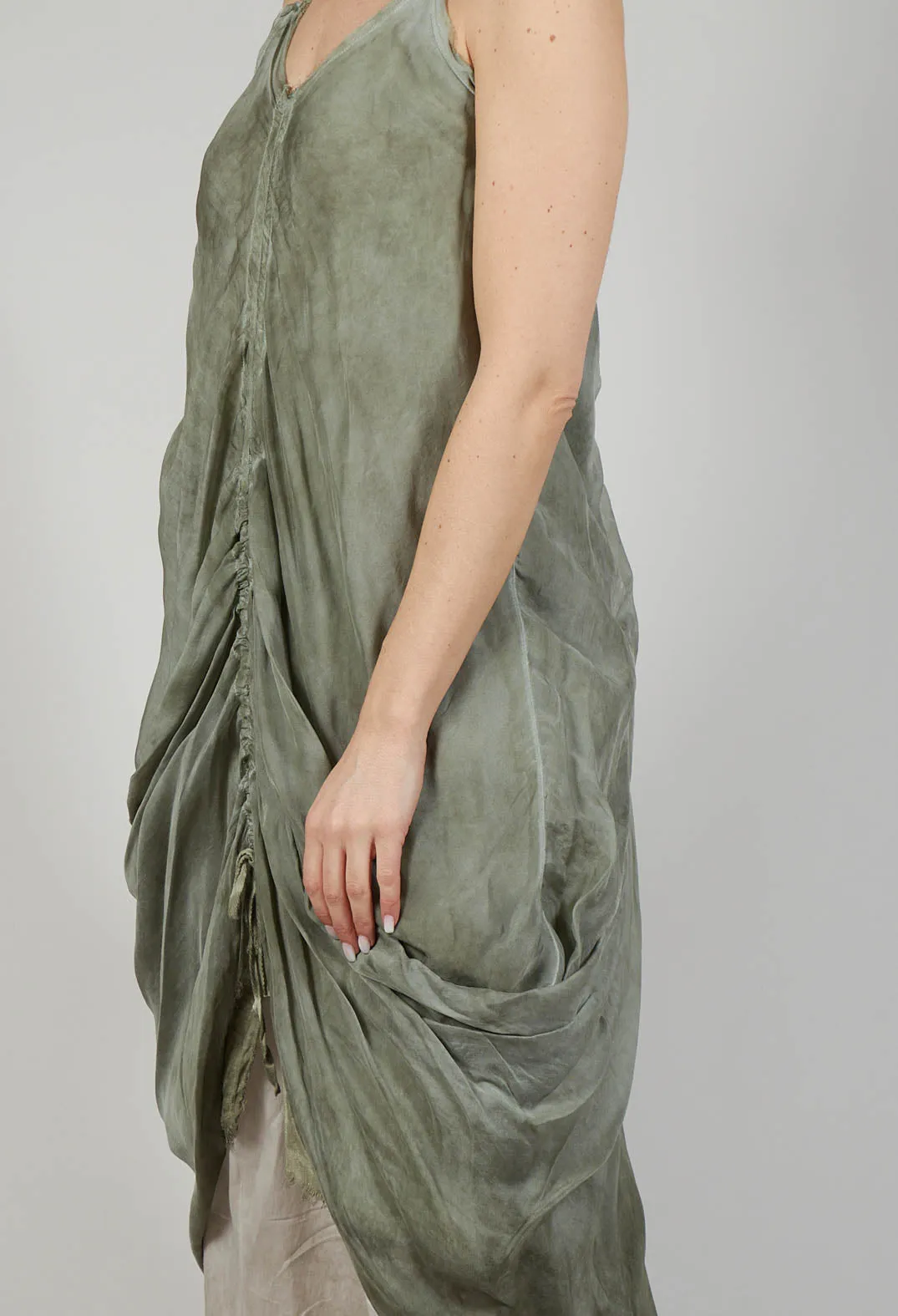 Ruched Dress in Lino and Viscosa Seta Olive