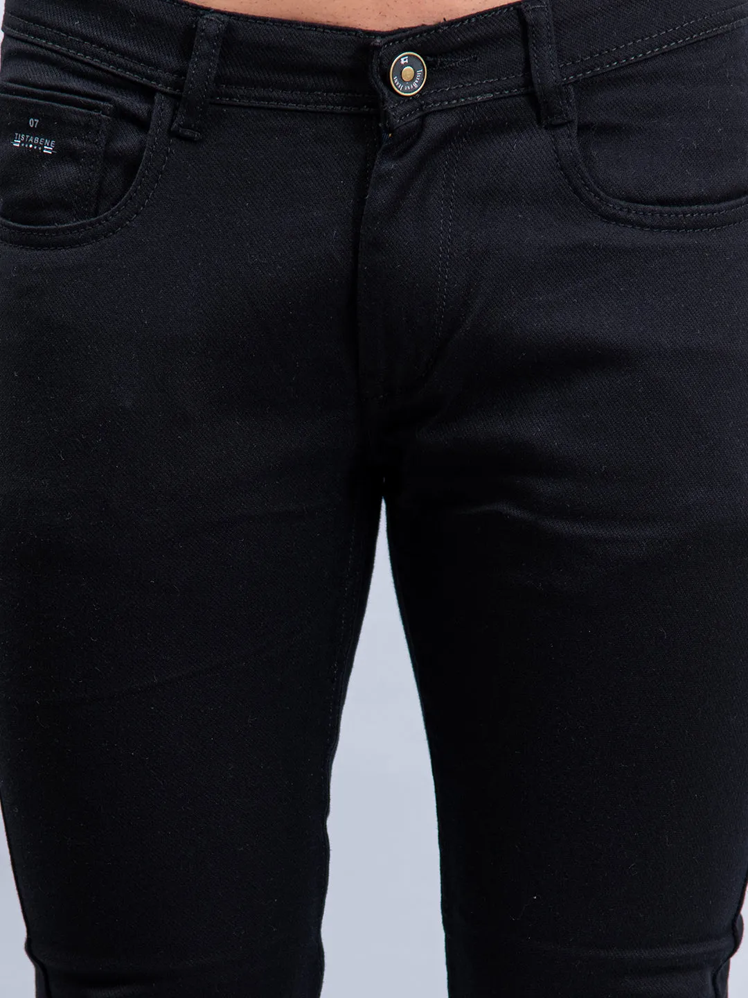 Solid Black Knitted Jeans