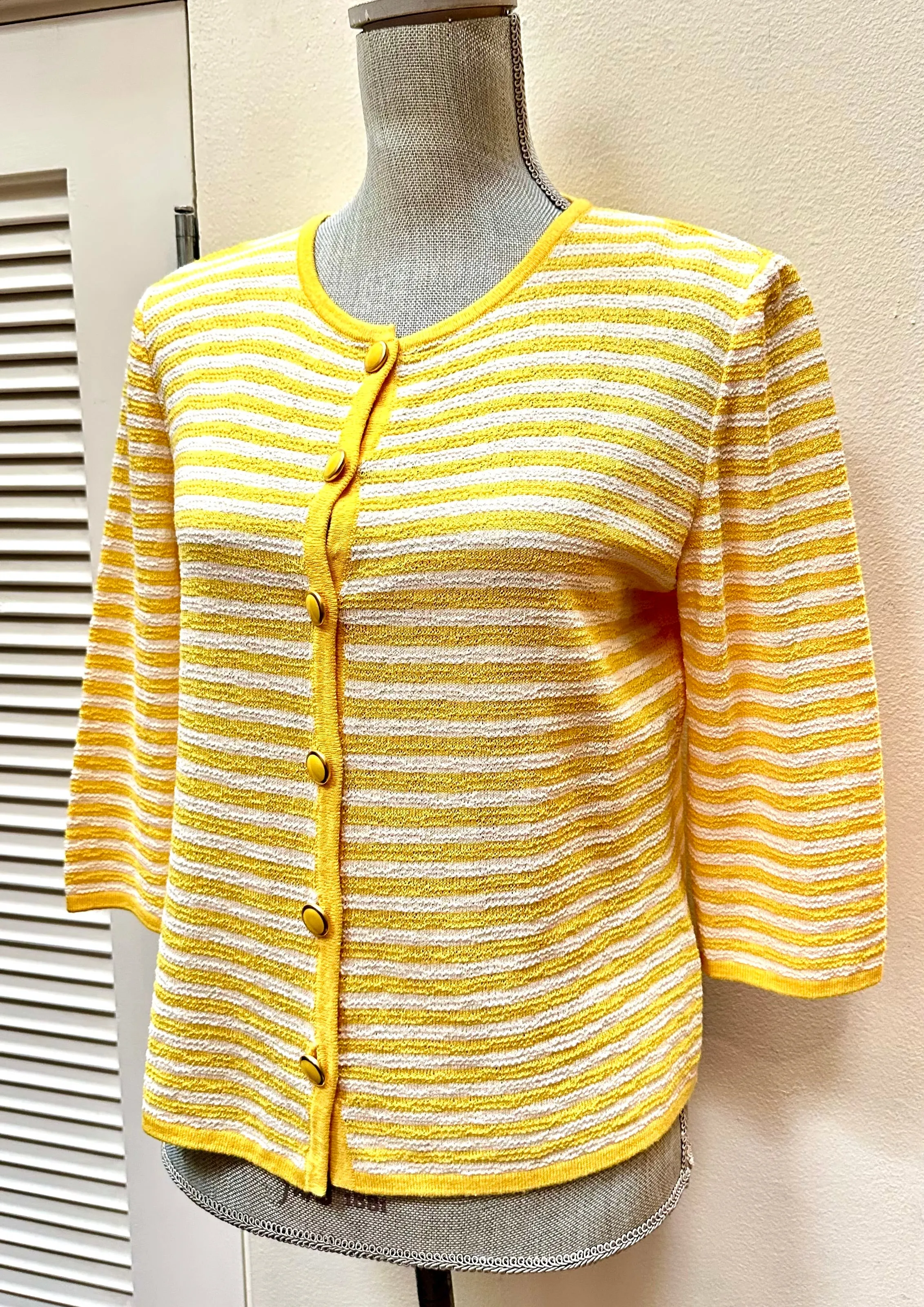 St. John Collection Knits Yellow and White Striped Jacket Size 6 Made in USA (preowned)