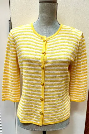 St. John Collection Knits Yellow and White Striped Jacket Size 6 Made in USA (preowned)