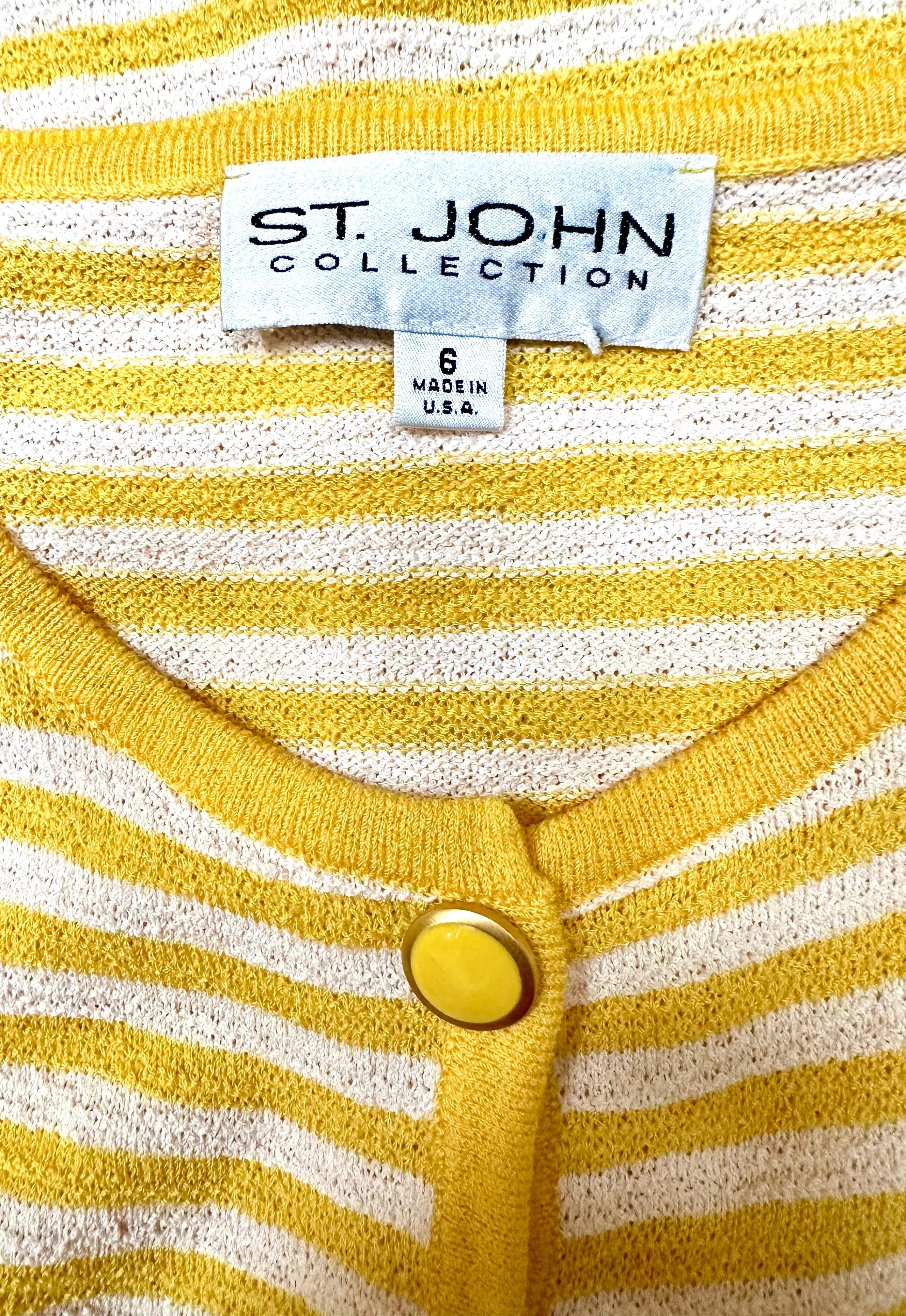 St. John Collection Knits Yellow and White Striped Jacket Size 6 Made in USA (preowned)