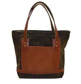 Tote Bag - Olive Wax with Chestnut Leather Trim and Pocket