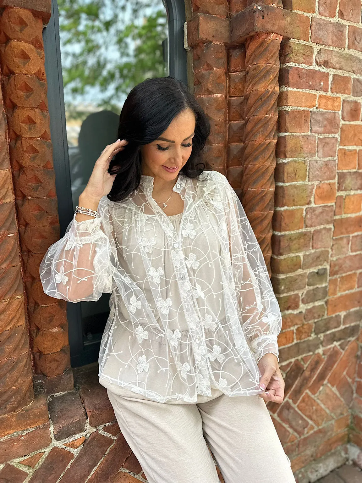 Vanilla Delicate Mesh Floral Over Top Bridget