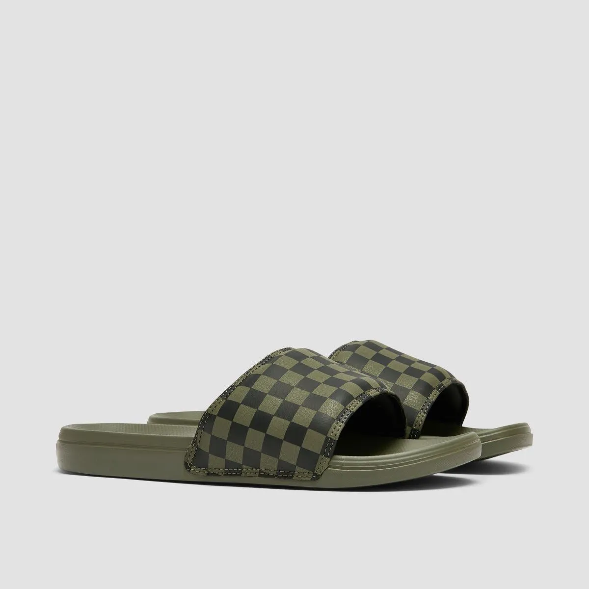 Vans La Costa Slide-On Sandals Checkerboard Dark Olive