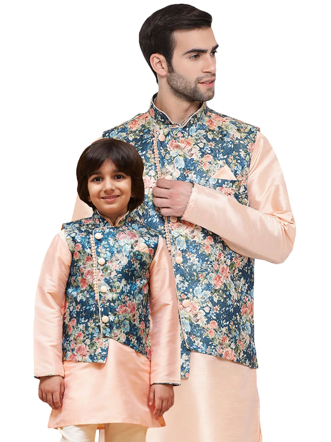 VASTRAMAY Baap Beta Silk Blend Peach Jacket