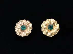 Vintage Floral Shoe Clips with Green Center Stones