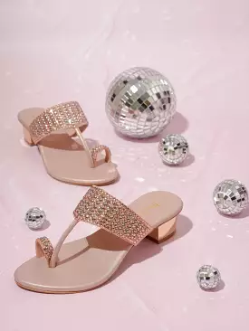 Women Peach-Toned Embellished One Toe Block Heels