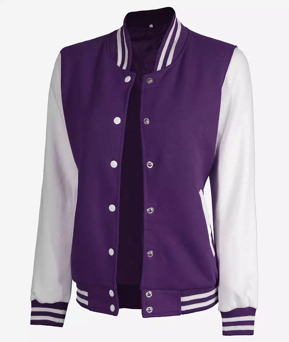 Women's Purple and White Varsity Letterman Style Baseball Jacket