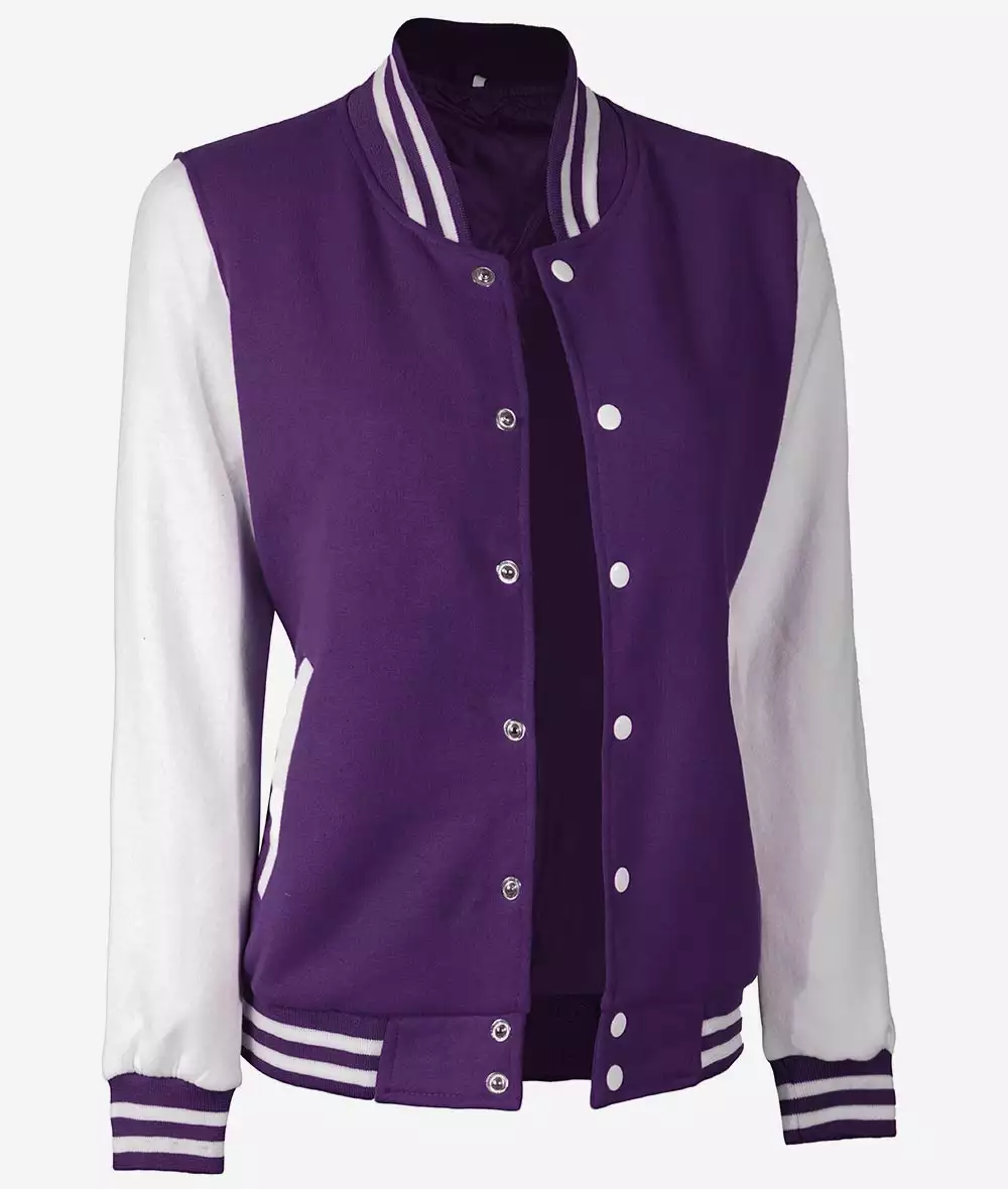 Women's Purple and White Varsity Letterman Style Baseball Jacket