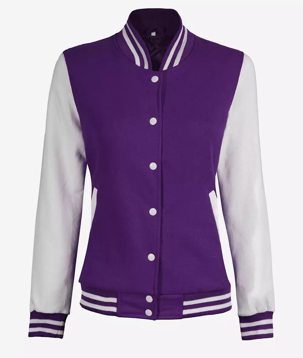 Women's Purple and White Varsity Letterman Style Baseball Jacket