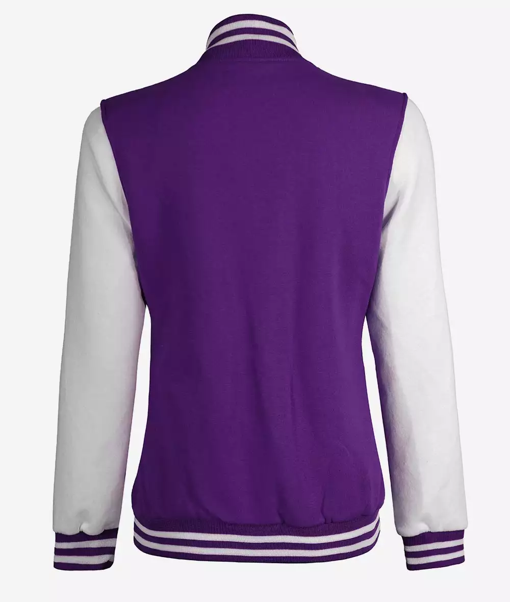 Women's Purple and White Varsity Letterman Style Baseball Jacket