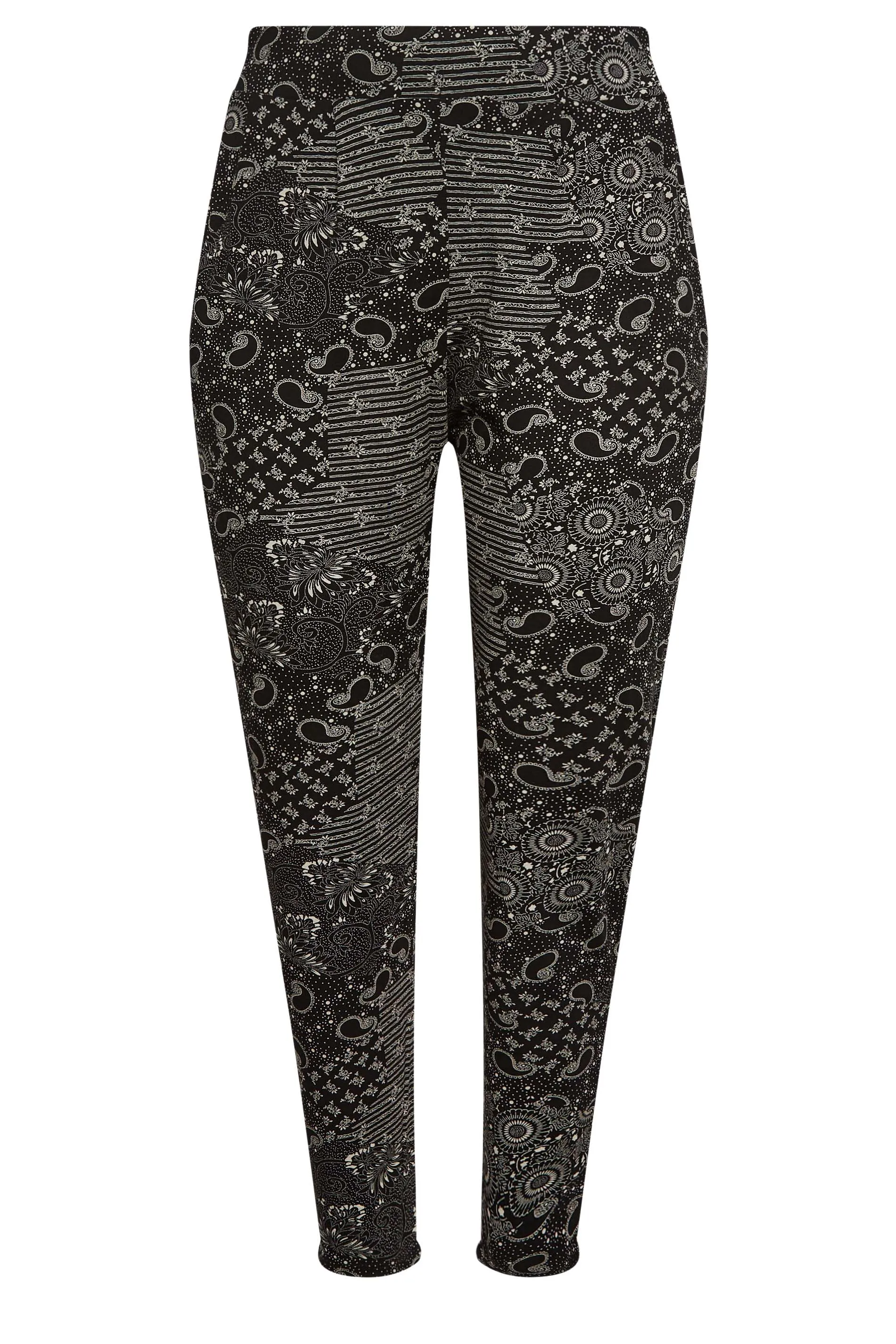 YOURS Curve Black Mixed Print Double Pleat Harem Trousers