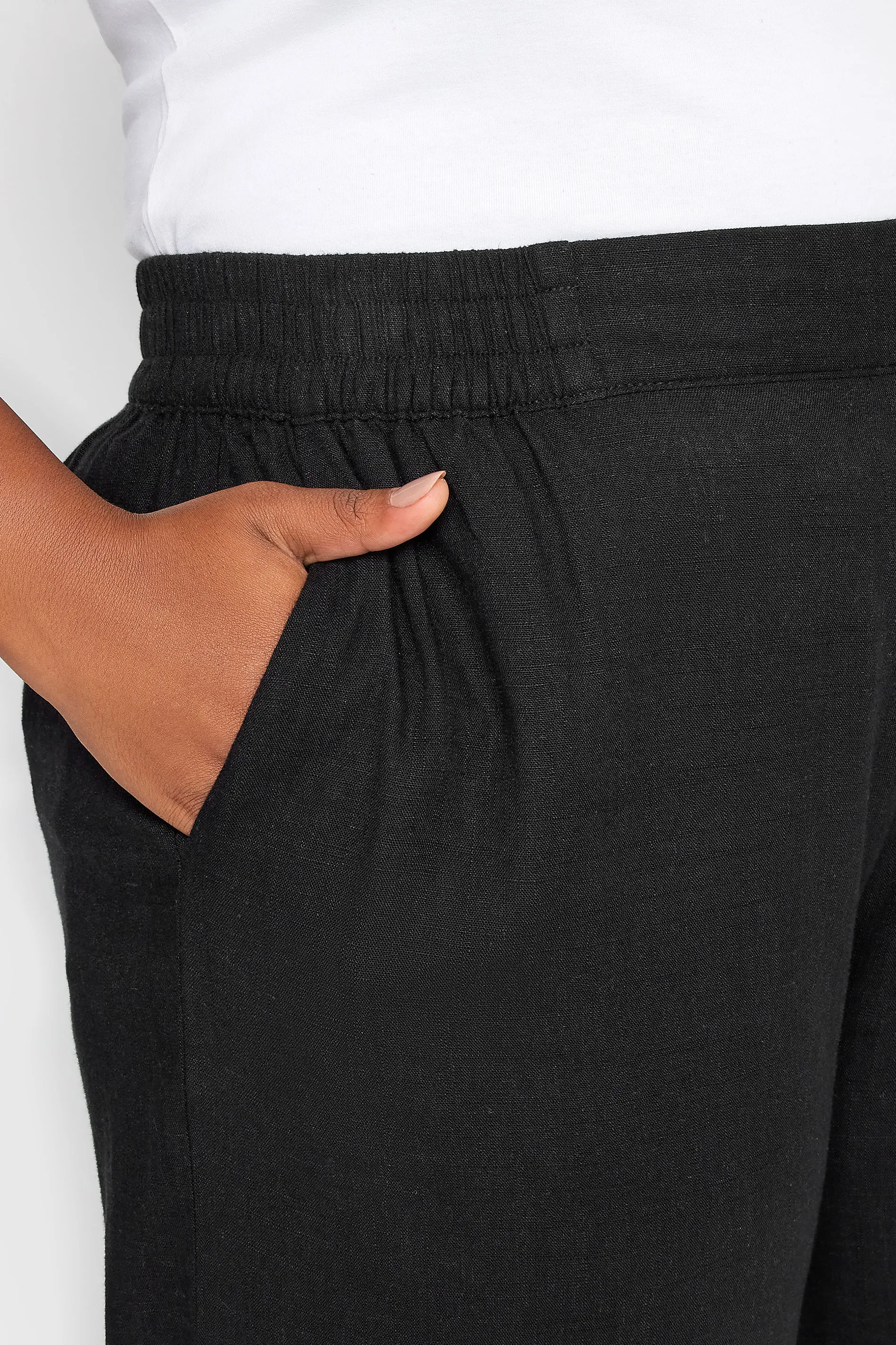 YOURS Curve Black Pull On Wide Leg Linen Trousers