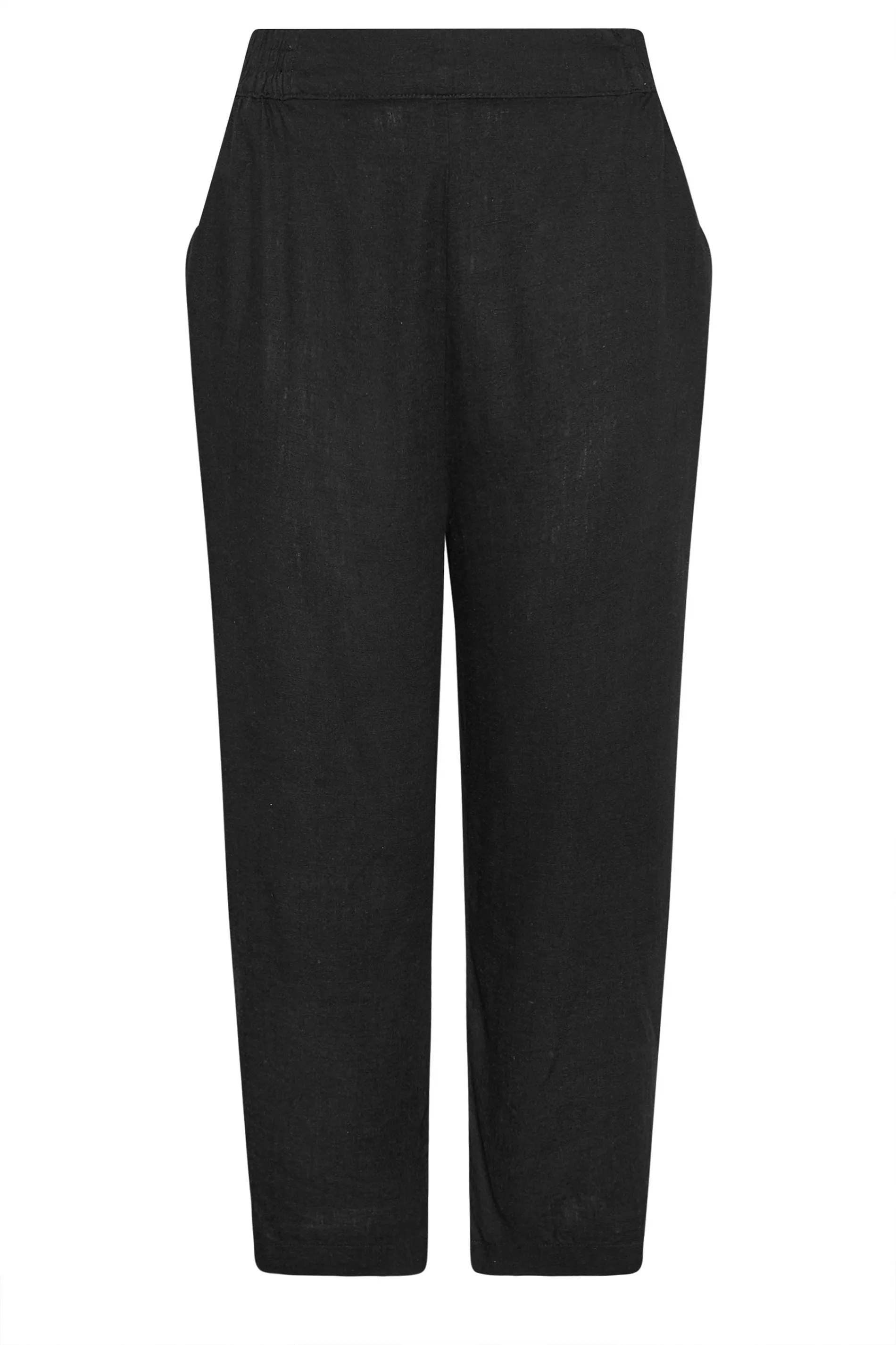 YOURS Curve Black Pull On Wide Leg Linen Trousers