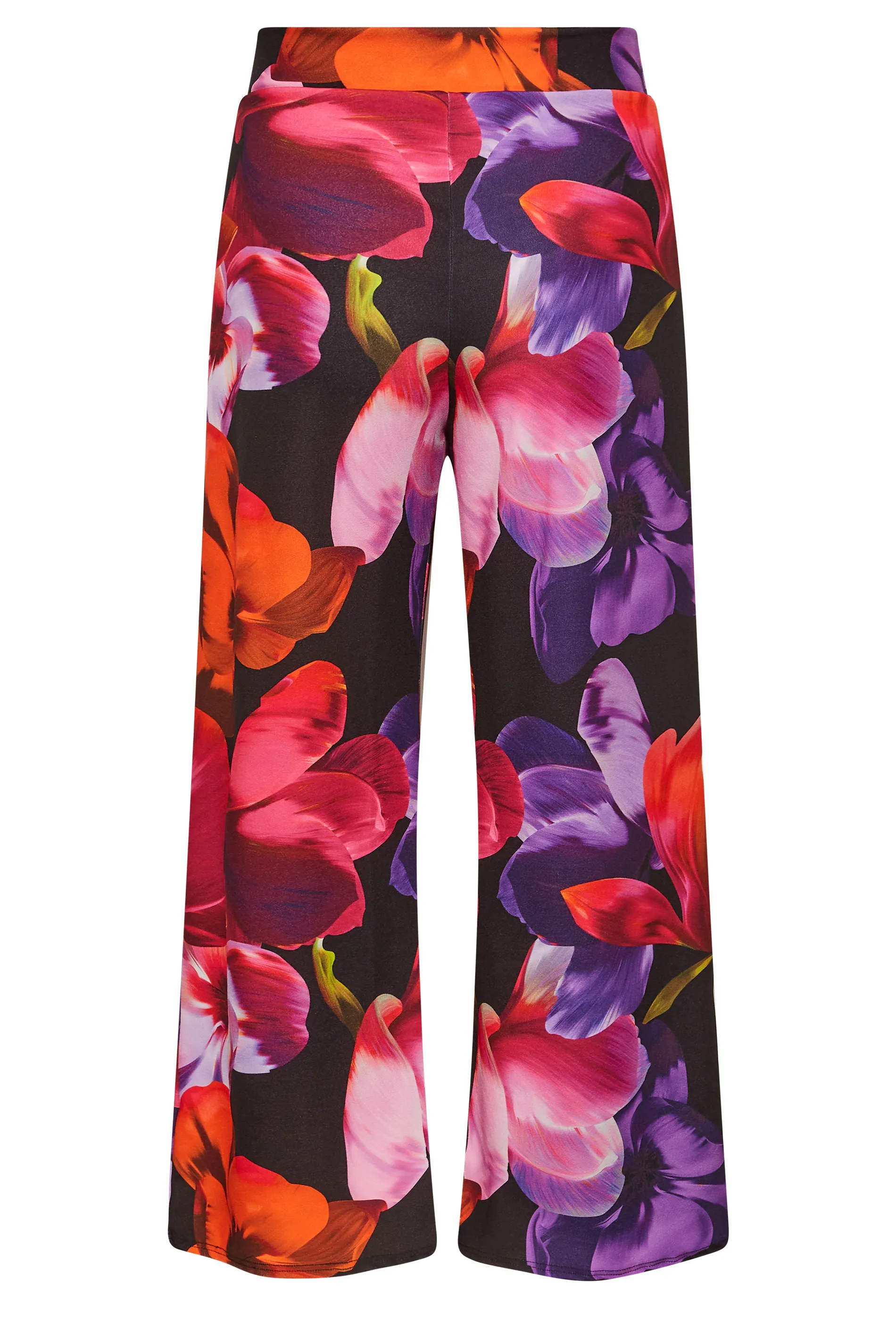 YOURS LONDON Curve Black Floral Stretch Wide Leg Trousers