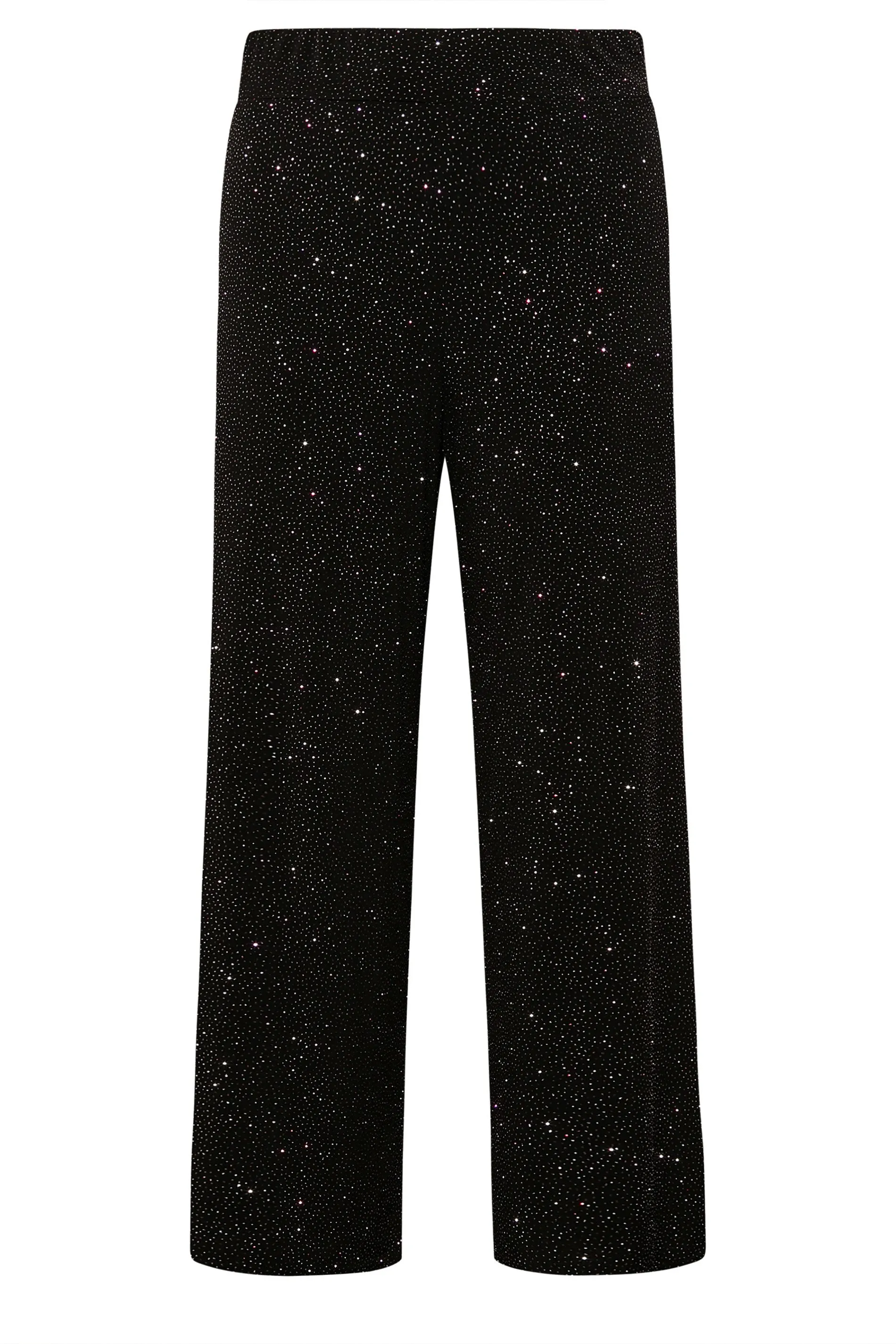 YOURS LONDON Curve Black Glitter Party Stretch Wide Leg Trousers