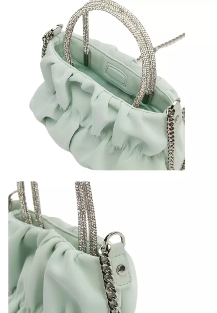 ZITIQUE Elegant Pleated Rhinestone Tote, Designed as a Crossbody Shoulder Bag